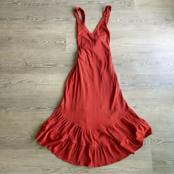 Free people Into you ribbed maxi dress orange/ red size small boho, like new - Picture 3 of 9